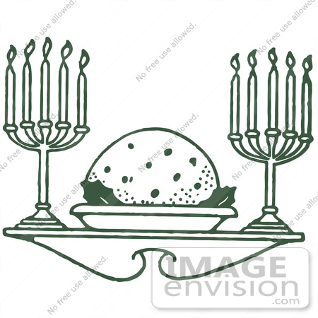 #61390 Clipart Of A Retro Green Christmas Plum Pudding Dessert And Candelabras - Royalty Free Vector Illustration by JVPD