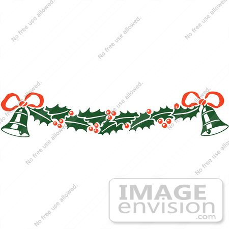 #61398 Clipart Of A Retro Christmas Bell Bow And Holly Border - Royalty Free Vector Illustration by JVPD