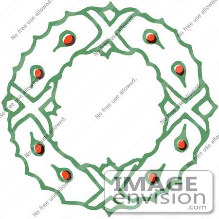 #61406 Clipart Of A Retro Christmas Holly Wreath 2 - Royalty Free Vector Illustration by JVPD