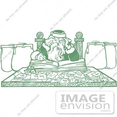 #61409 Clipart Of A Retro Green Santa Claus Replying To Letters From Children - Royalty Free Vector Illustration by JVPD
