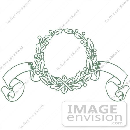 #61411 Clipart Of A Retro Green Christmas Holly Wreath And Ribbon Banners - Royalty Free Vector Illustration by JVPD