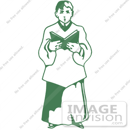 #61415 Clipart Of A Retro Green Christmas Altar Boy Singing - Royalty Free Vector Illustration by JVPD