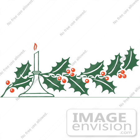 #61418 Clipart Of A Retro Christmas Holly Sprig And Candle - Royalty Free Vector Illustration by JVPD