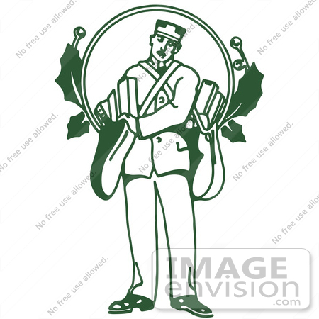 #61419 Clipart Of A Retro Green Christmas Mailman Delivering Packages - Royalty Free Vector Illustration by JVPD