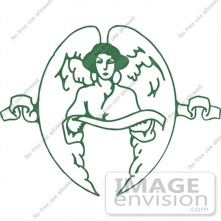 #61422 Clipart Of A Retro Green Christmas Angel Holding A Ribbon Banner That Weaves Through Her Wings - Royalty Free Vector Illustration by JVPD
