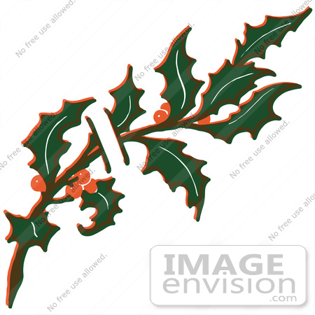 #61423 Clipart Of A Retro Christmas Holly Sprig With Red Berries - Royalty Free Vector Illustration by JVPD
