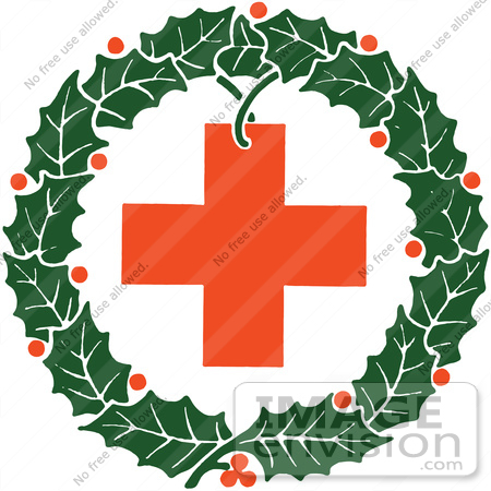 #61424 Clipart Of A Retro Christmas Holly Wreath And Red Cross - Royalty Free Vector Illustration by JVPD