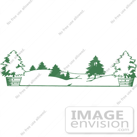 #61426 Clipart Of Retro Green Potted Live Christmas Trees And Evergreens In The Snow - Royalty Free Vector Illustration by JVPD