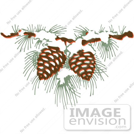#61429 Clipart Of A Retro Christmas Pinecones And Needles With Snow - Royalty Free Vector Illustration by JVPD
