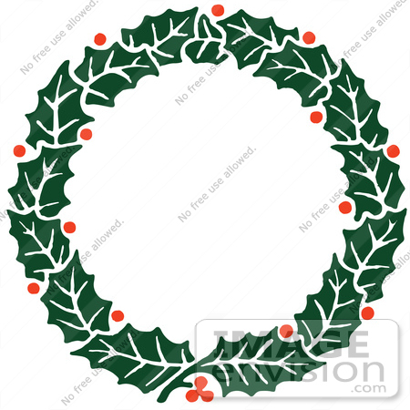 #61431 Clipart Of A Retro Christmas Holly Wreath 3 - Royalty Free Vector Illustration by JVPD