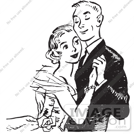 #61451 Retro Clipart Of A Vintage Teenage Couple Dancing At High School Prom In Black And White - Royalty Free Vector Illustration by JVPD