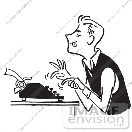 #61463 Retro Clipart Of A Vintage Man Using A Typewriter In Black And White - Royalty Free Vector Illustration by JVPD