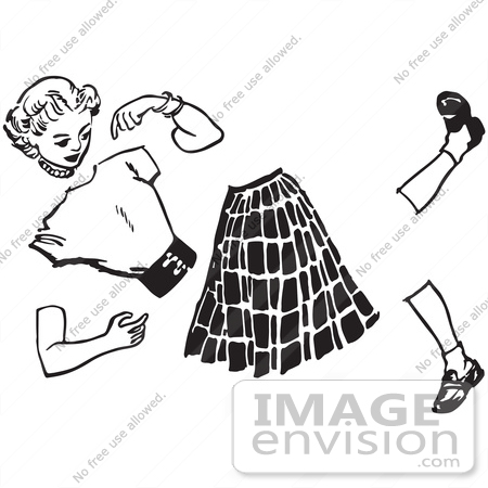 #61511 Retro Clipart Of A Vintage Teenage Teenage Girl Split Apart In Black And White - Royalty Free Vector Illustration by JVPD