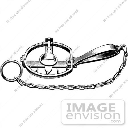 #61521 Clipart Of A Steel Animal Trap For Otters In Black And White - Royalty Free Vector Illustration by JVPD