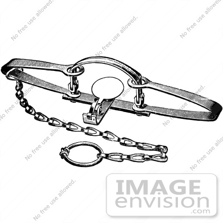 #61522 Clipart Of A Steel Animal Trap For Otter In Black And White - Royalty Free Vector Illustration by JVPD