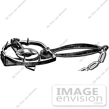 #61525 Clipart Of A Steel Animal Trap For Otters In Black And White - Royalty Free Vector Illustration by JVPD