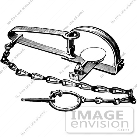 #61528 Clipart Of A Steel Animal Trap For Woodchuck And Skunks In Black And White - Royalty Free Vector Illustration by JVPD