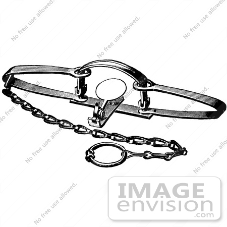 #61531 Clipart Of A Steel Animal Trap For Fox In Black And White - Royalty Free Vector Illustration by JVPD