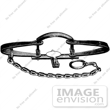 #61533 Clipart Of A Steel Animal Trap For Beaver In Black And White - Royalty Free Vector Illustration by JVPD