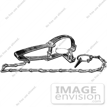 #61534 Clipart Of A Steel Animal Trap For Muskrats In Black And White - Royalty Free Vector Illustration by JVPD