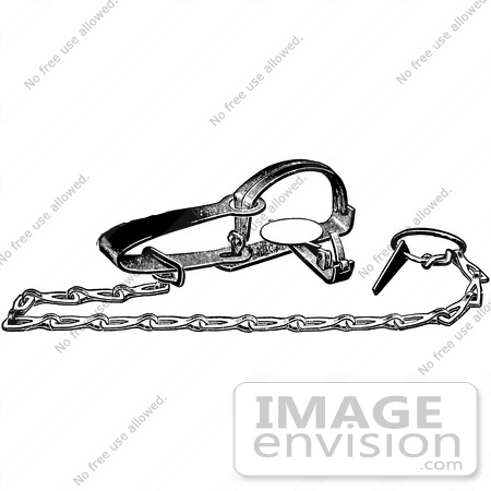 #61536 Clipart Of A Steel Animal Trap For Gophers In Black And White - Royalty Free Vector Illustration by JVPD