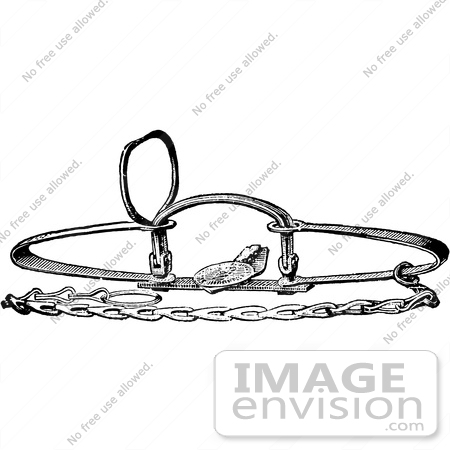 #61539 Clipart Of A Steel Animal Trap For Bears In Black And White - Royalty Free Vector Illustration by JVPD