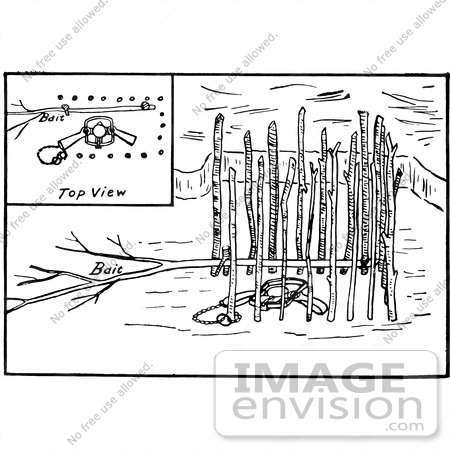 #61557 Clipart Of A Beaver Rap Set  Under Ice With Multiple Views In Black And White - Royalty Free Vector Illustration by JVPD