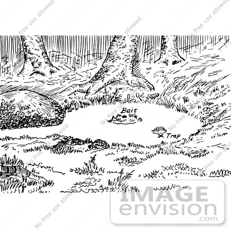 #61567 Clipart Of A Fox Water Trap Set In Black And White - Royalty Free Vector Illustration by JVPD