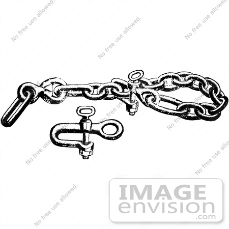 #61571 Clipart Of A Bear Chain Clevis And Bolt For A Trap In Black And White - Royalty Free Vector Illustration by JVPD