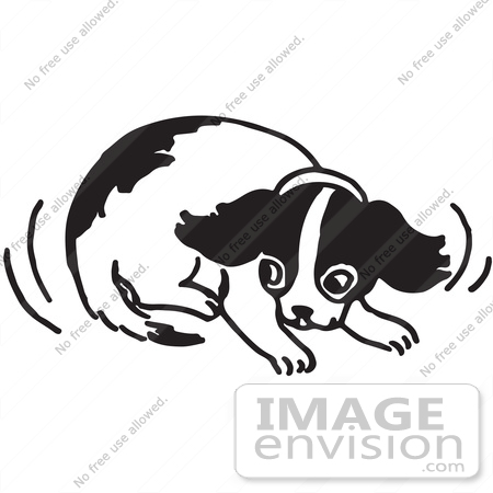 #61591 Clipart Of A Cowering Puppy In Black And White - Royalty Free Vector Illustration by JVPD