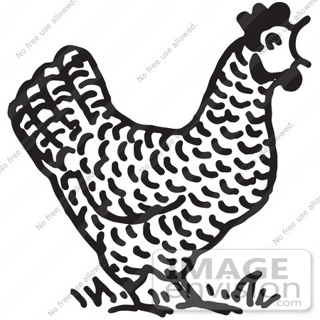 #61598 Clipart Of A Crowing Rooster In Black And White - Royalty Free Vector Illustration by JVPD