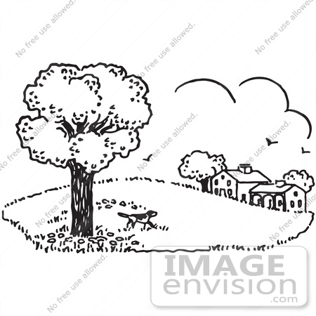#61625 Clipart Of A Dog Exploring Property In Black And White - Royalty Free Vector Illustration by JVPD