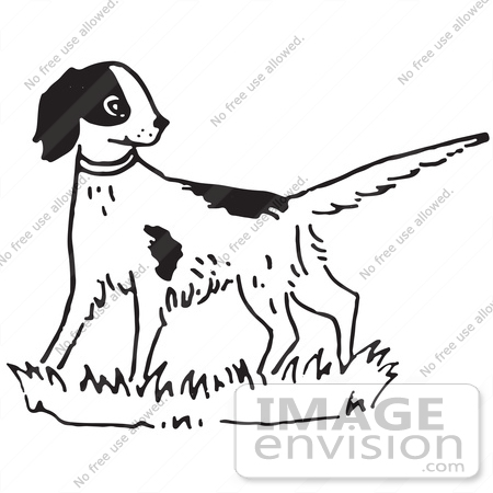 #61631 Clipart Of An Alert Dog In Black And White - Royalty Free Vector Illustration by JVPD