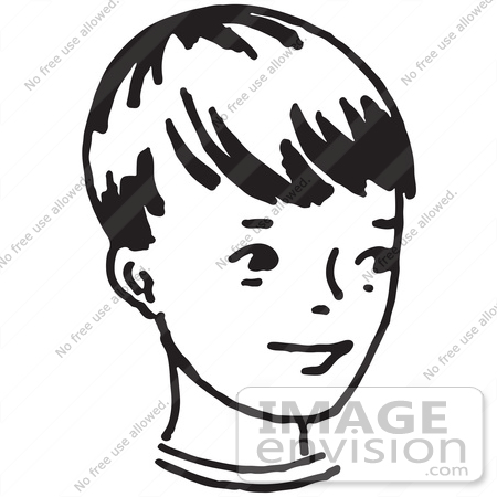 #61670 Clipart Of A Happy Boy In Black And White - Royalty Free Vector Illustration by JVPD