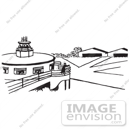 #61684 Clipart Of An Airport In Black And White - Royalty Free Vector Illustration by JVPD