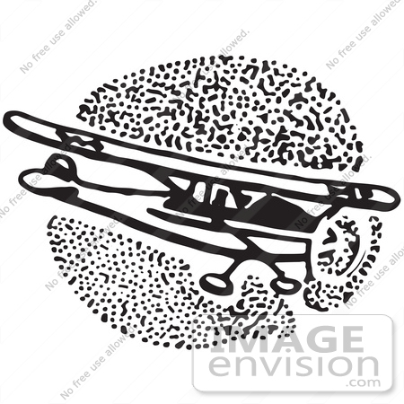 #61685 Clipart Of A Flying Airplane In Black And White 4 - Royalty Free Vector Illustration by JVPD