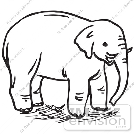 #61721 Clipart Of An Elephant In Black And White - Royalty Free Vector Illustration by JVPD