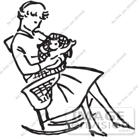#61729 Clipart Of A Retro Mother With A Baby In A Rocking Chair In Black And White - Royalty Free Vector Illustration by JVPD
