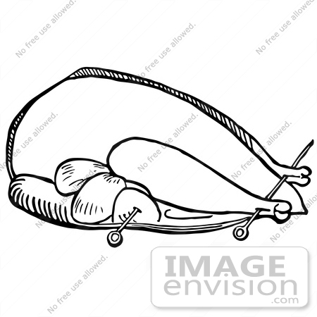 #61732 Clipart Of A Turkey Trussed For Roasting In Black And White - Royalty Free Vector Illustration by JVPD