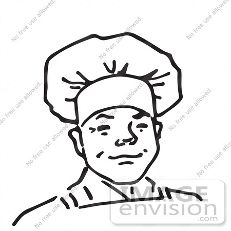 #61738 Clipart Of A Proud Male Chef In Black And White - Royalty Free Vector Illustration by JVPD