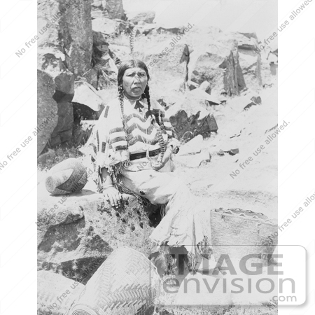#6174 Stock Photo of a Klickitat Native American Woman Seated Near Baskets by JVPD