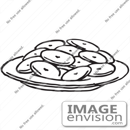 #61741 Clipart Of A Plate Of Cookies In Black And White - Royalty Free Vector Illustration by JVPD