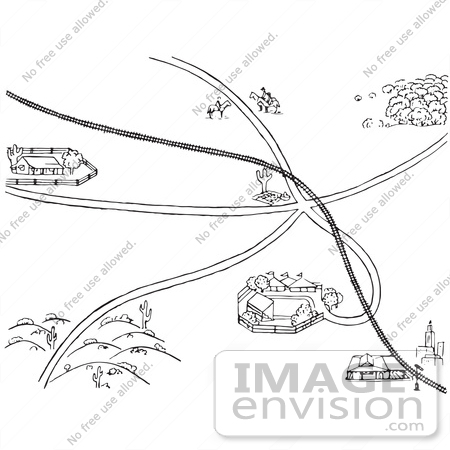 #61748 Clipart Of Roads Leading To Fairgrounds In Black And White - Royalty Free Vector Illustration by JVPD