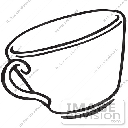 #61751 Clipart Of A Tea Cup In Black And White - Royalty Free Vector Illustration by JVPD