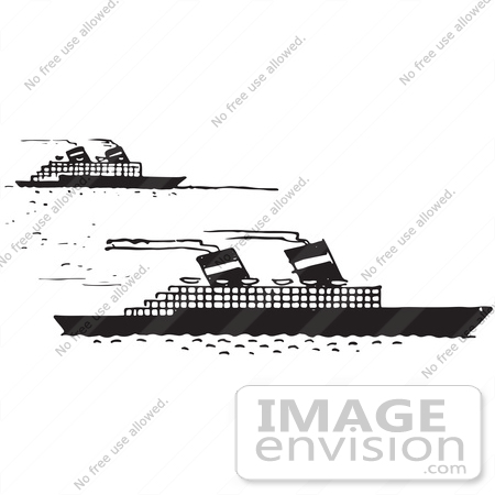 #61752 Clipart Of Steamboats In Black And White - Royalty Free Vector Illustration by JVPD