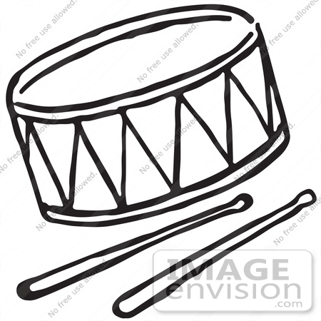 #61758 Clipart Of A Drum And Sticks In Black And White - Royalty Free Vector Illustration by JVPD