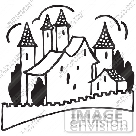 #61766 Clipart Of A Palace In Black And White - Royalty Free Vector Illustration by JVPD