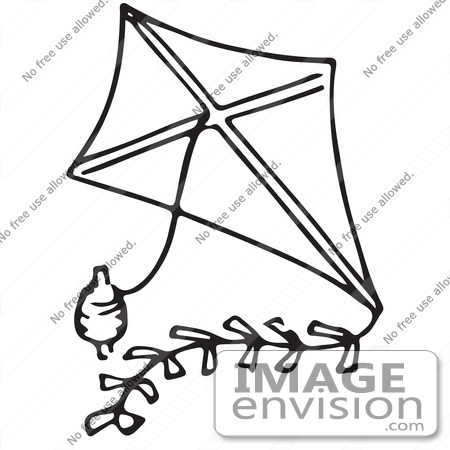 Clipart Of A Kite And String In Black And White - Royalty Free Vector  Illustration, #61770 by JVPD