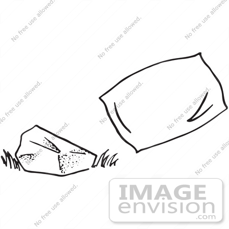 #61773 Clipart Of A Rock And Pillow In Black And White - Royalty Free Vector Illustration by JVPD
