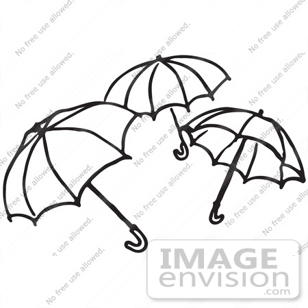 #61779 Clipart Of Umbrellas In Black And White - Royalty Free Vector Illustration by JVPD